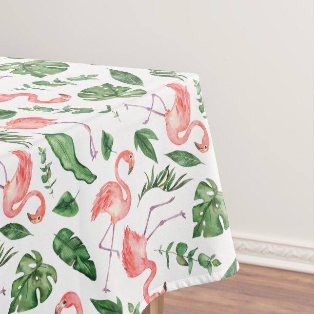 Tropical Pink Flamingo Pattern v2 Kitchen Tablecloth (In Situ)