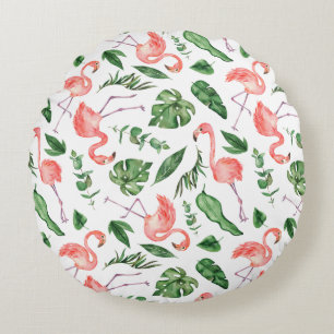 Tropical Pink Flamingo Pattern v2 Round Cushion