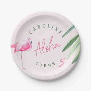 Tropical pink flamingo personalised birthday party paper plate