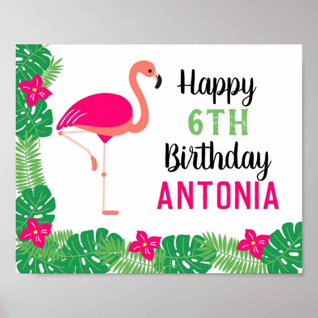 Tropical Pink Flamingo Personalised Birthday Party Poster (Front)