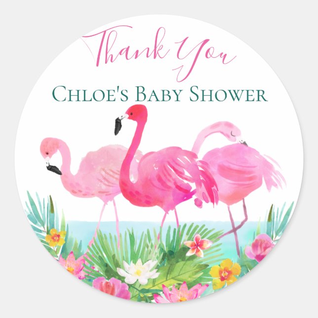 Tropical Pink Flamingo Personalised Classic Round Sticker (Front)