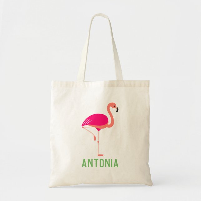 Tropical Pink Flamingo Personalised Girls Tote Bag (Front)