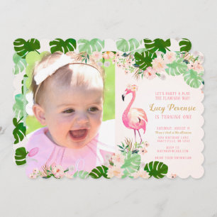 Tropical Pink Flamingo Photo Birthday Invite