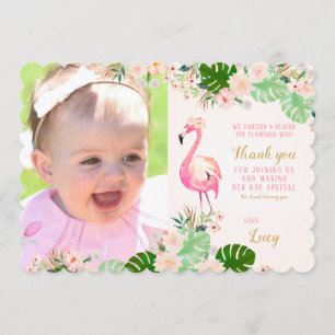 Tropical Pink Flamingo Photo Thank you card