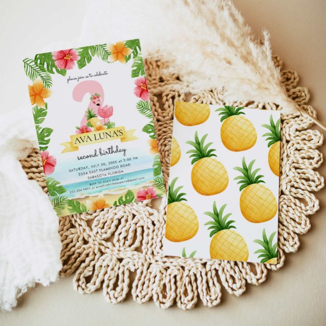 Tropical Pink Flamingo Summer Girl 2nd Invitation (Creator Uploaded)