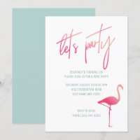 Tropical pink flamingo summer pool party invite