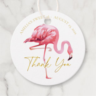 Tropical Pink Flamingo Sweet 16 Thank You ID922 Favour Tags