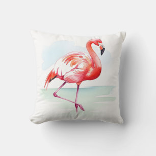 Tropical Pink Flamingo Watercolor Decorative Cushion