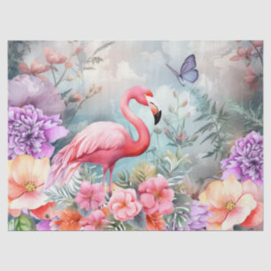 Tropical Pink Flamingo & Watercolor Florals Tissue Paper