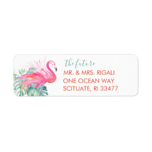 Tropical Pink Flamingo Watercolor Return Address Return Address Label