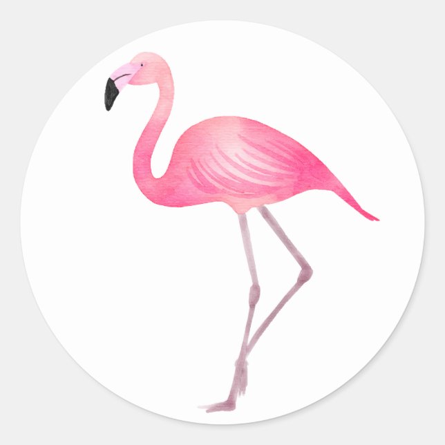 Tropical Pink Flamingo Wedding Bridal Shower Beach Classic Round Sticker (Front)