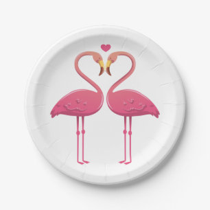 Tropical Pink Flamingo Wedding Bridal Shower Luau Paper Plate