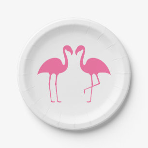 Tropical Pink Flamingo Wedding Bridal Shower Luau Paper Plate
