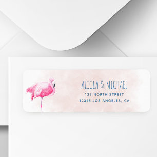 Tropical pink flamingo wedding return address label