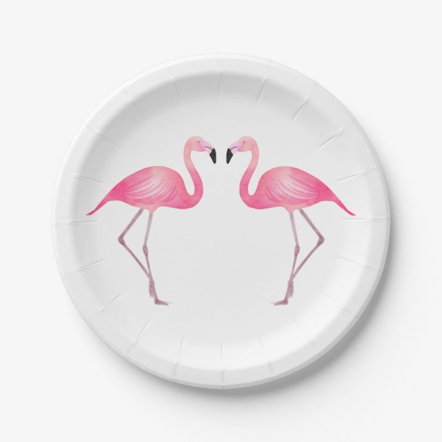 Tropical Pink Flamingo  Wedding Summer Beach Paper Plate (Front)