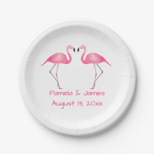 Tropical Pink Flamingo  Wedding Summer Beach Paper Plate