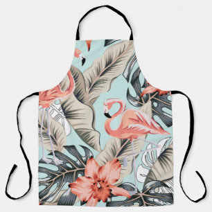 Tropical pink flamingo with orchid flowers and lea apron