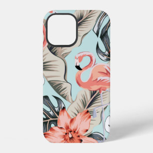 Tropical pink flamingo with orchid flowers and lea iPhone 12 case