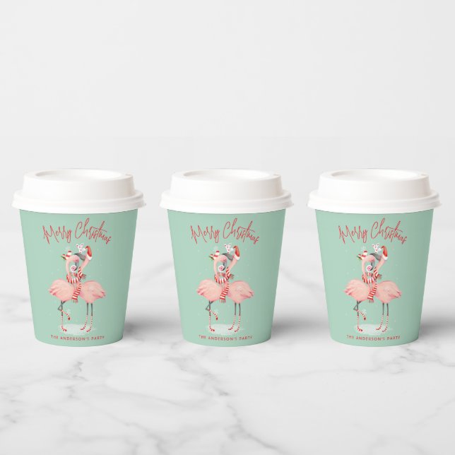 Tropical Pink Flamingo With Santa Hats Christmas Paper Cups (Multi)