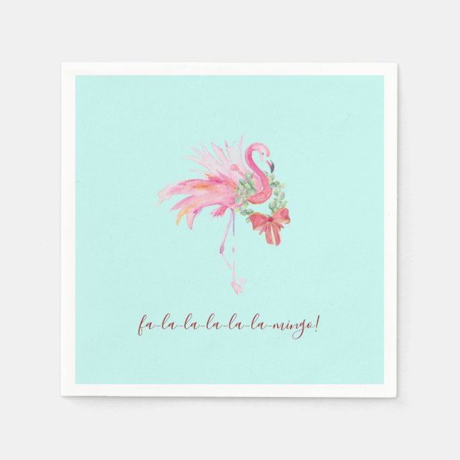 Tropical Pink Flamingo Xmas Cocktail Napkins (Front)