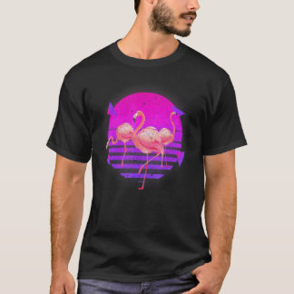 Tropical Pink Flamingos Exotic Bird Vaporwave 90s  T-Shirt