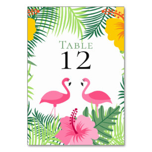 Tropical Pink Flamingos Flowers Wedding Table Number