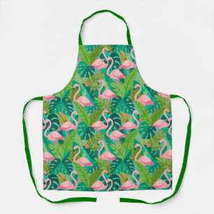 Tropical Pink Flamingos Jungle Foliage Apron