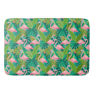 Tropical Pink Flamingos Jungle Foliage Bath Mat