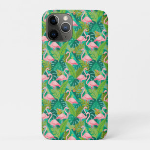 Tropical Pink Flamingos Jungle Foliage iPhone 11 Pro Case