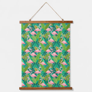 Tropical Pink Flamingos Jungle Foliage Hanging Tapestry