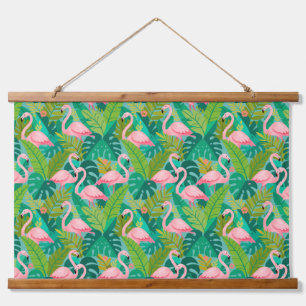 Tropical Pink Flamingos Jungle Foliage Hanging Tapestry
