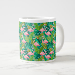 Tropical Pink Flamingos Jungle Foliage Large Coffee Mug