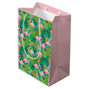 Tropical Pink Flamingos Jungle Foliage Medium Gift Bag