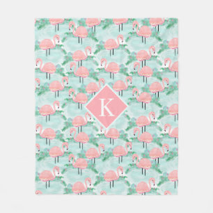 Tropical Pink Flamingos Lagoon Personalised Fleece Blanket