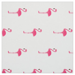 Tropical Pink Flamingos on White Fabric