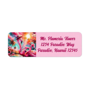 Tropical Pink Flamingos Palm Trees Return Address Label