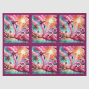 Tropical Pink Flamingos Palm Trees Sun Decoupage Tissue Paper