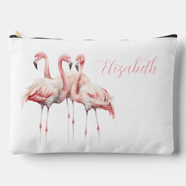 Tropical Pink Flamingos Personalised Accessory Pouch (Front)