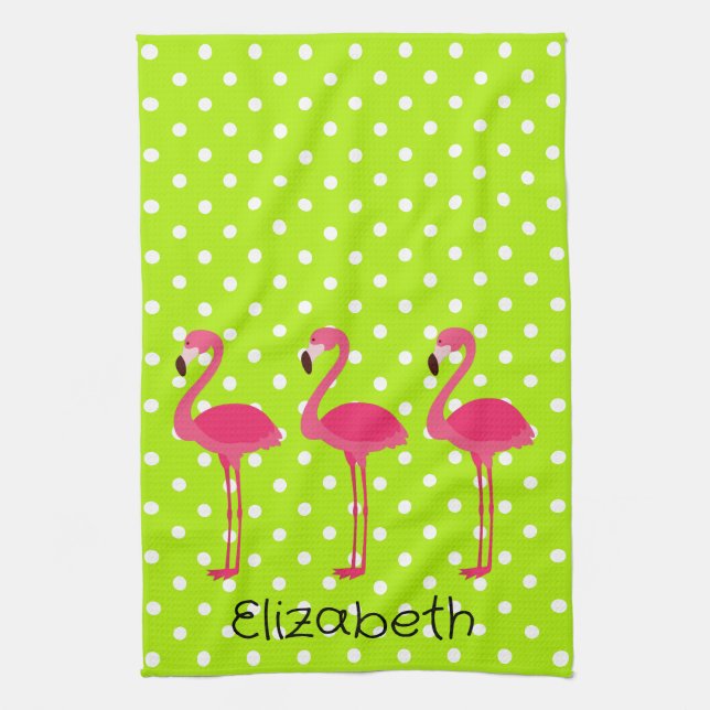 Tropical Pink Flamingos Personalised Kitchen Towel (Vertical)