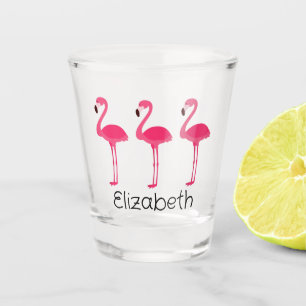 Tropical Pink Flamingos Personalised Shot Glass
