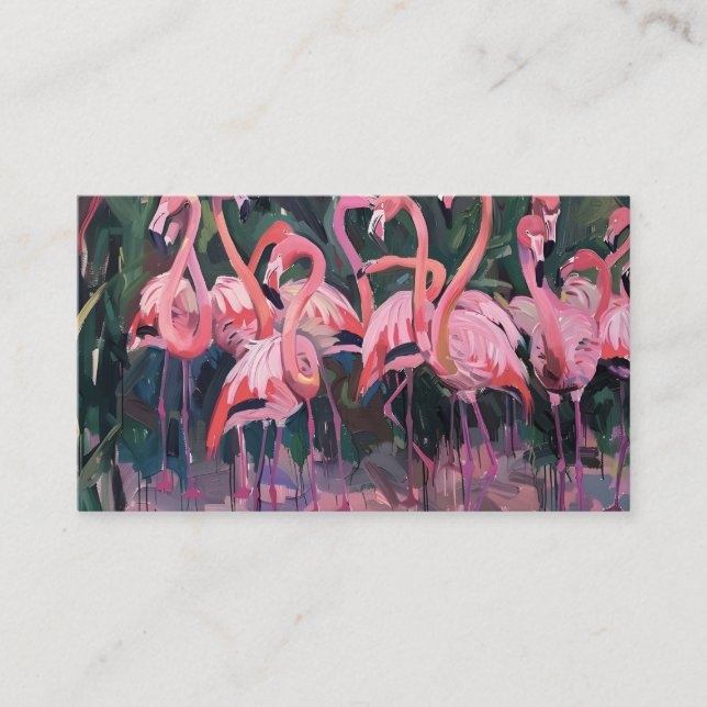 Tropical pink flamingos set against lush green business card (Front)