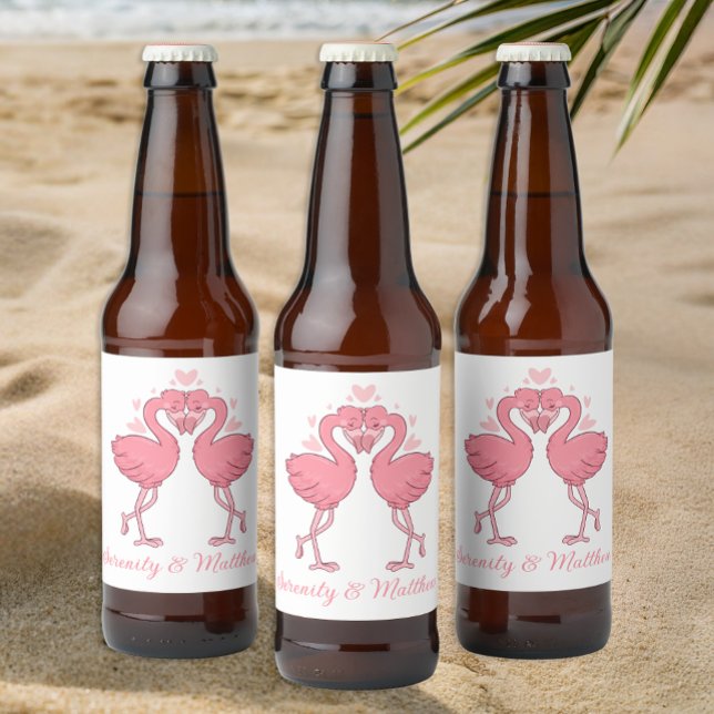 Tropical Pink Flamingos Summer Beach Wedding Beer Bottle Label (Creator Uploaded)