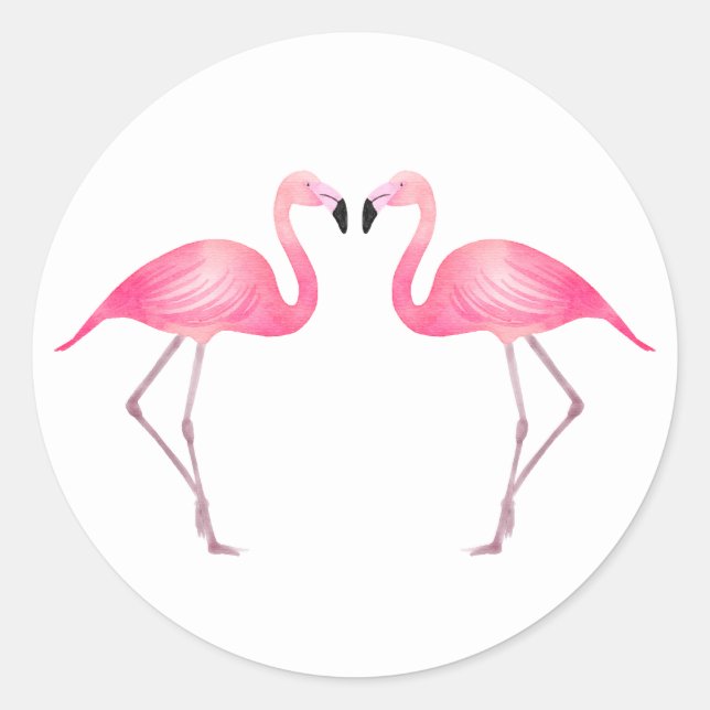 Tropical Pink Flamingos Summer Wedding Beach Classic Round Sticker (Front)