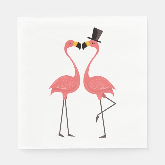 Tropical Pink Flamingos  Wedding, Bridal Shower Napkin (Front)