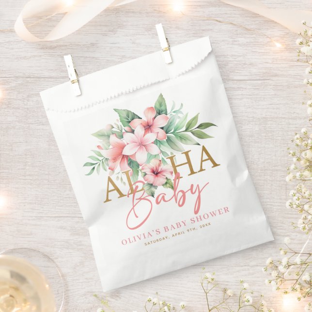 Tropical Pink Floral Aloha Baby Shower Favour Bag (Clipped)
