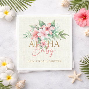 Tropical Pink Floral Aloha Baby Shower Napkin