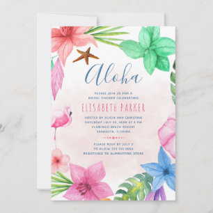 Tropical pink floral aloha bridal shower invitation