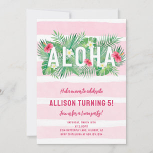 Tropical Pink Floral Aloha Luau Birthday Invite