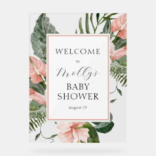Tropical Pink Floral Baby Shower Welcome Acrylic Sign
