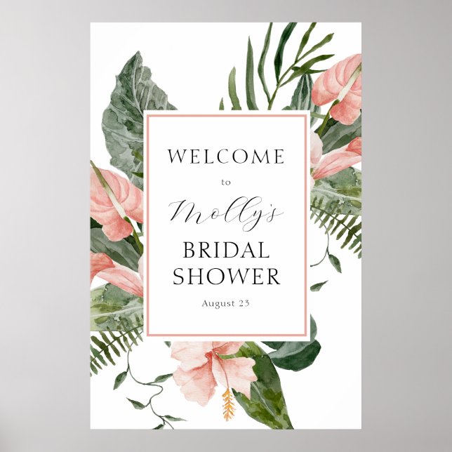 Tropical Pink Floral Baby Shower Welcome Poster (Front)